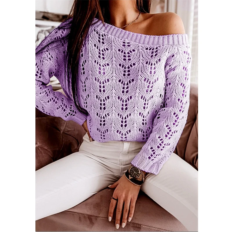 

2020 Short Loose Sweater Top Women Long Lantern Sleeve Loose Sexy Pullover O Neck Casual Sweet Hollow Out Knit Crop Sweater