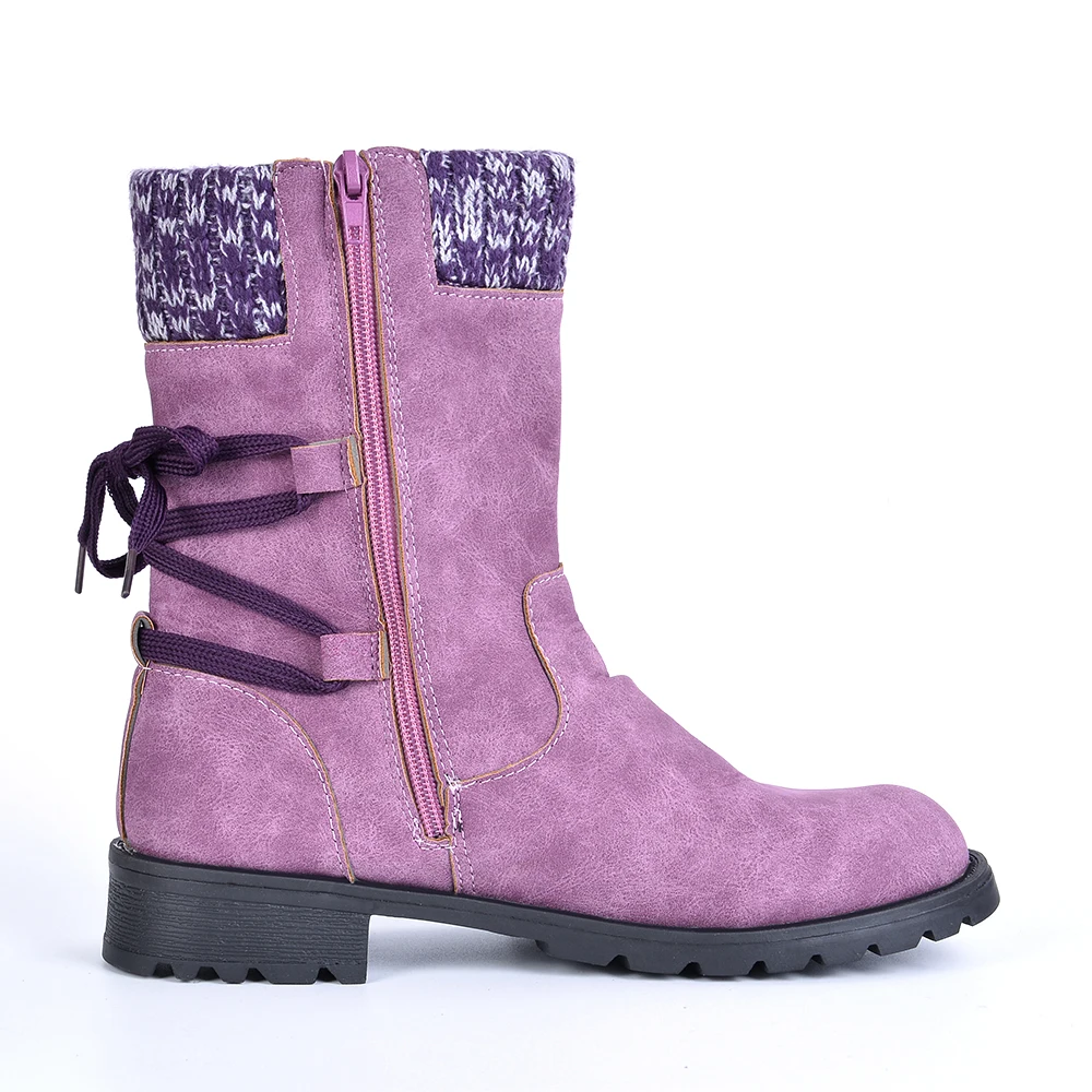Puimentiua Winter Shoes Women Boots Basic Mid-Calf Boots Round Toe Zip Platform Decor Female Shoes Warm Lace Up Boots Shoes