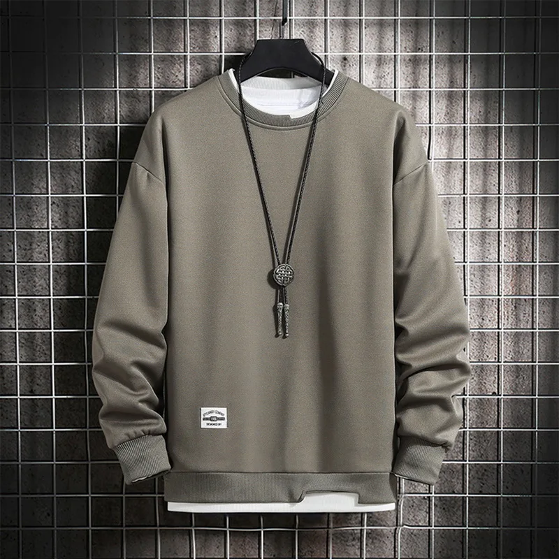 

Mens Sweatshirt Casual harajuku Men Fake Two Pieces Multi Color O-Neck Fashion Harajuku Style Male Sweatshirts Male 2021 New