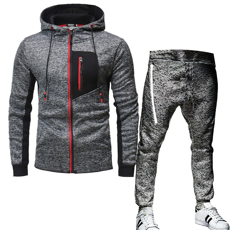 

Men Tracksuit Casual Hoodies Sets 2021 Autumn winter New Male zipper Jackets+Pants Two Piece Sets Streetwear Sports Suit