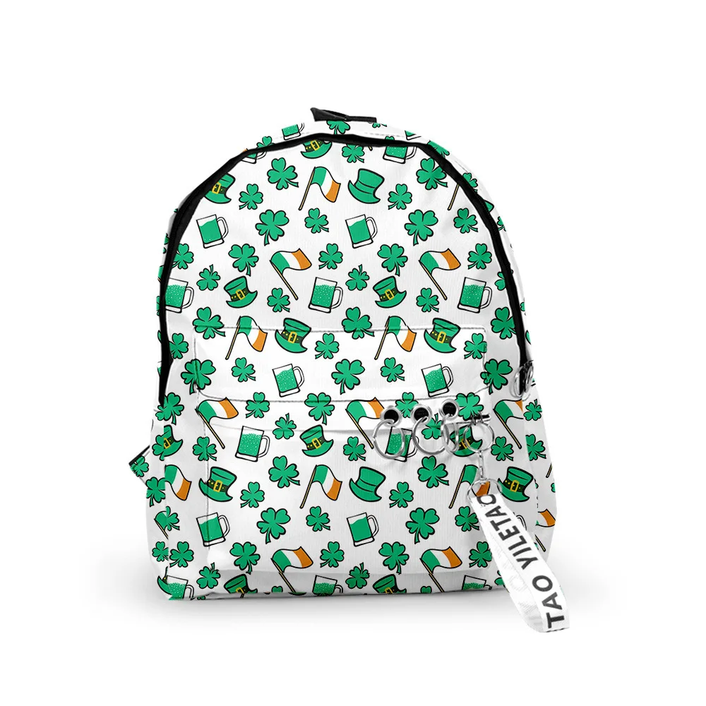 

Luxury st.Patrick's Day School Bags Travel Bag Boys Girls Small Bags 3D Print Oxford Waterproof Key Chain Notebook Backpacks