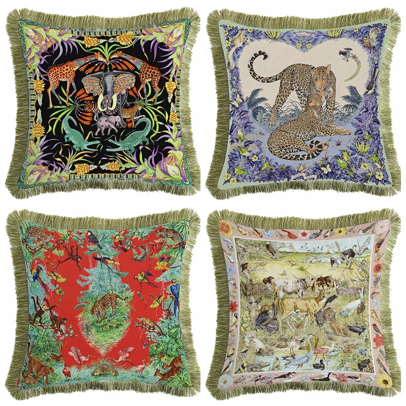 

Роскошный чехол для подушки ZENGIA с леопардовым принтом и кисточками, бархатная декоративная наволочка для подушки 45x45 см, искусственное живо...