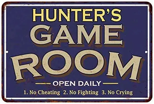 

Hunter's Blue Game Room Aluminum Sign Metal Sign Wall Poster Plaque for Home Kitchen Bar Coffee Shop 12x8 Inch