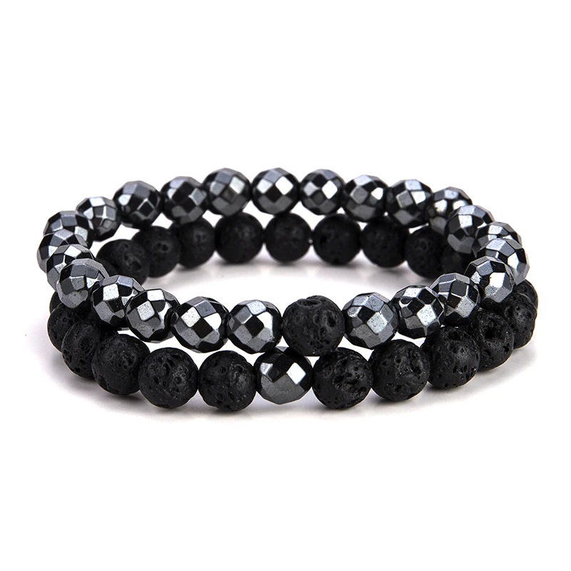 Мужской браслет Diffone из натурального вулканического камня 2 шт.