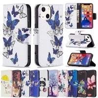 cute animals flower leather case for iphone 13 pro max 12 mini flip wallet cover painted card holder stand full protective coque