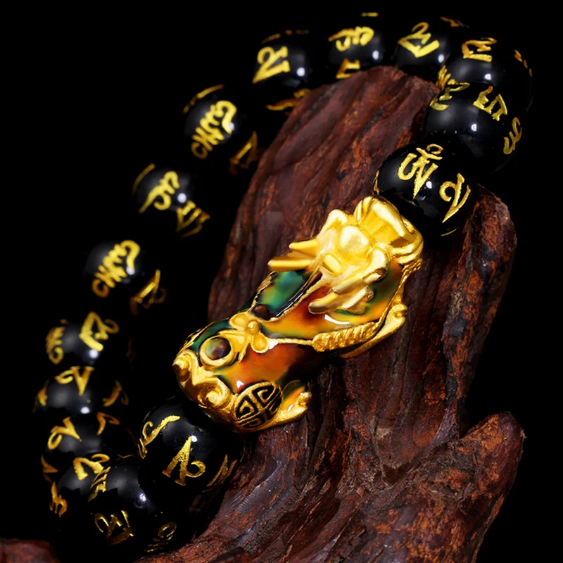 Pulsera de cobre puro para hombre y mujer, joyería hecha a mano, amuleto de la suerte, cambia de Color Pixiu Feng Shui, regalo de obsidiana