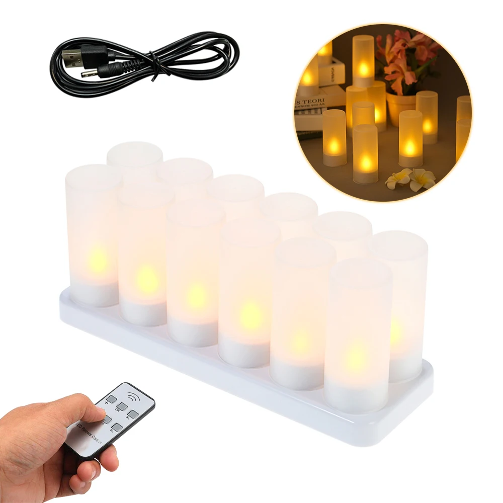 

Christmas Decoration Candles Lights LED Flickering Flameless Tealight Remote Control Frosted Cups Party Wedding Decoration