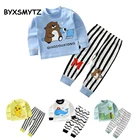 Детский Пижамный комплект для мальчиков и девочек, хлопковая рубашка с длинными рукавами + штаны с рисунком, детская одежда 2021, осенняя Пижама