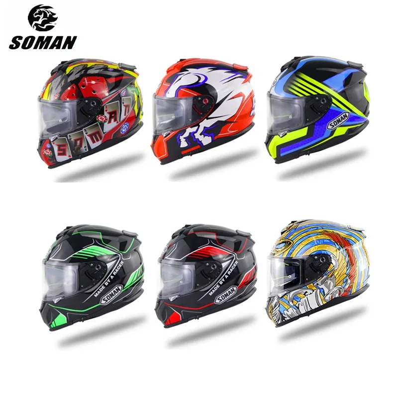 

SOMAN Full Face Motorcycle Helmet Casco Moto Dual Lens Casque ECE Approved Cool Crash Helmet Casque De Moto DOT Black Racing