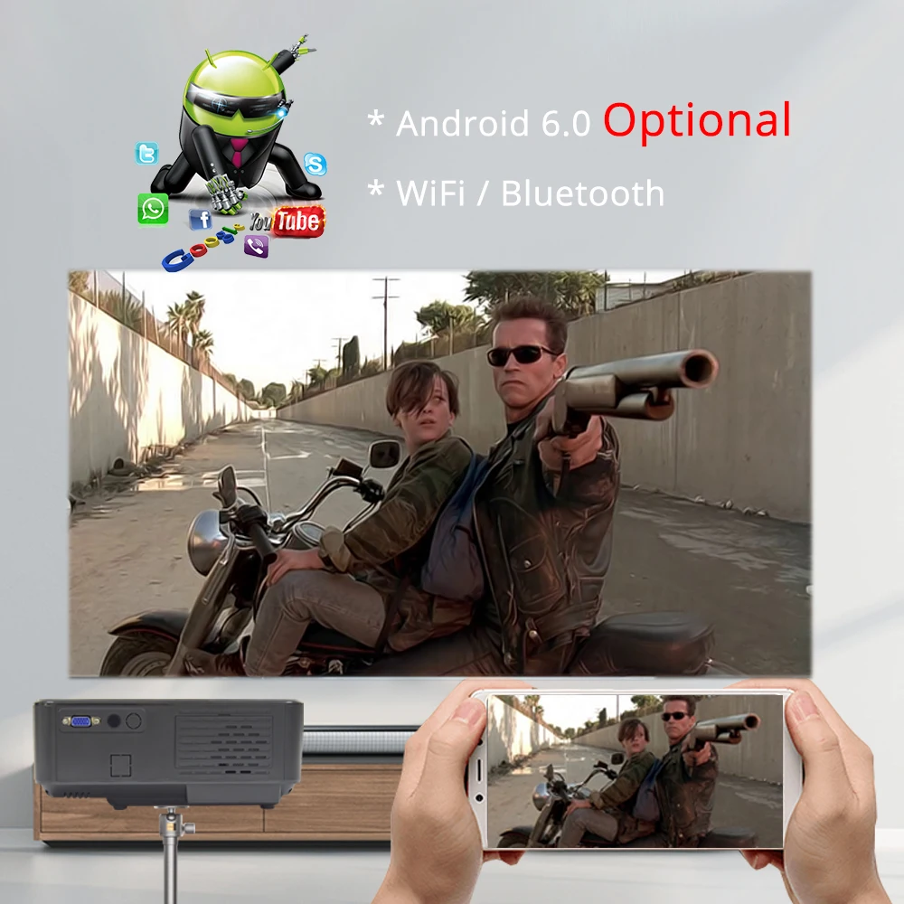 Ceny Everycom M8 LED Wideo Mini Projektor HD 720P Przenośna Opcja Android Wifi Bluetooth Beamer Wsparcie FHD1080P Kino Domowe