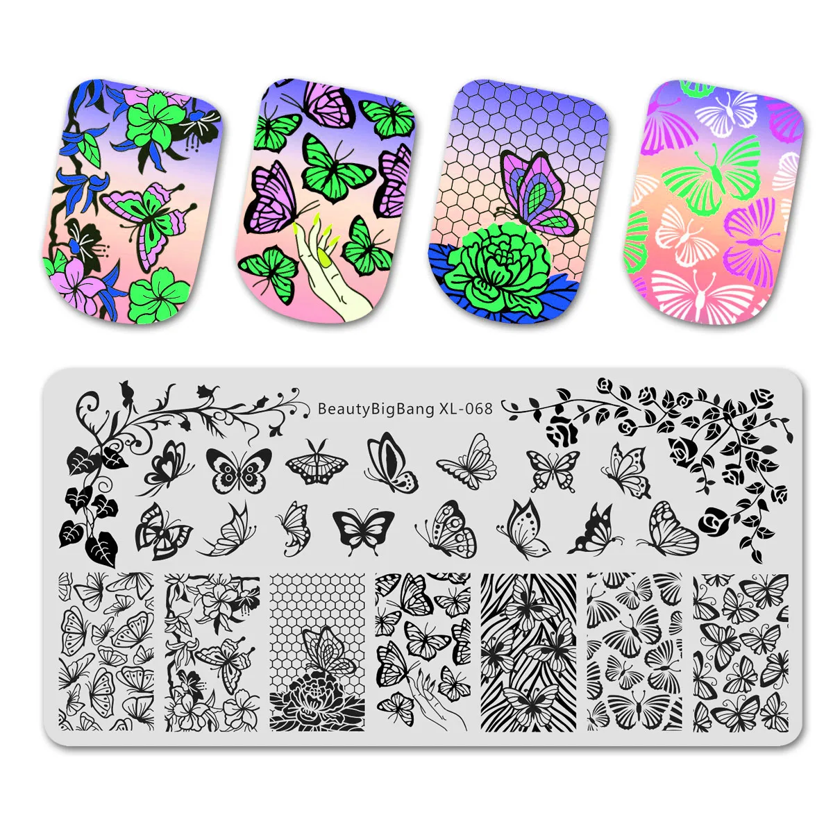 BEAUTYBIGBANG штамповочная пластина для ногтей 6*12 см прямоугольная Цветочная бабочка