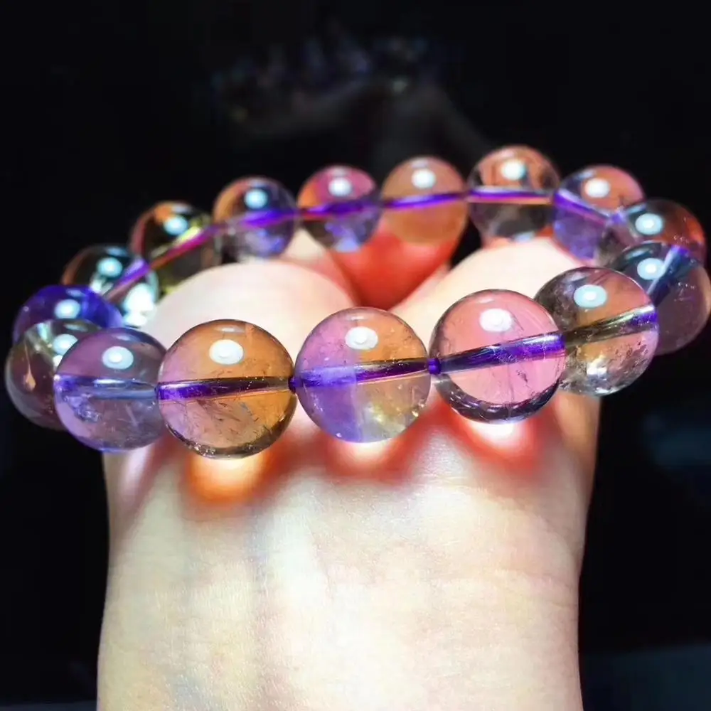 

Natural Ametrine Yellow Purple Round Beads Bracelet 13.5mm Women Gift Charms AAAAA Stretch Crystal Bracelet Jewelry
