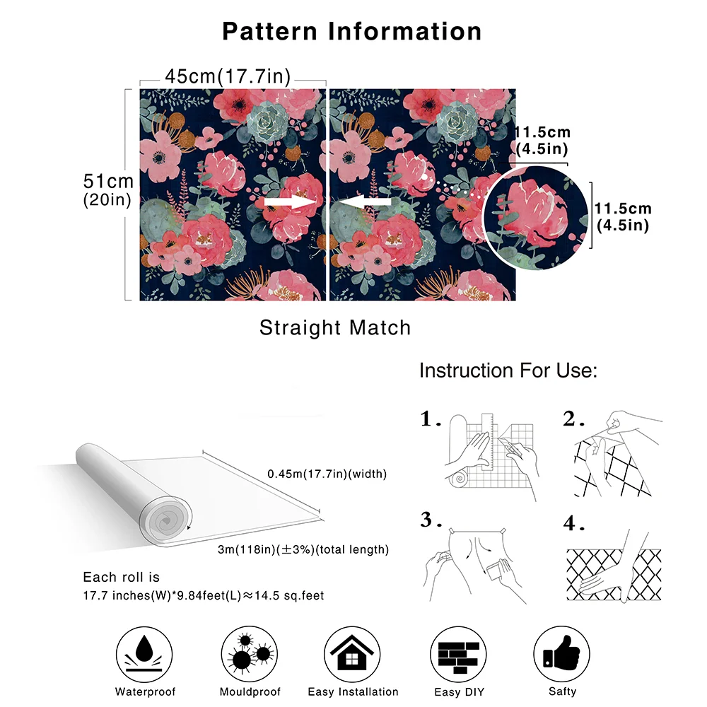 Виниловые обои с цветочным рисунком самоклеящиеся декоративные для спальни