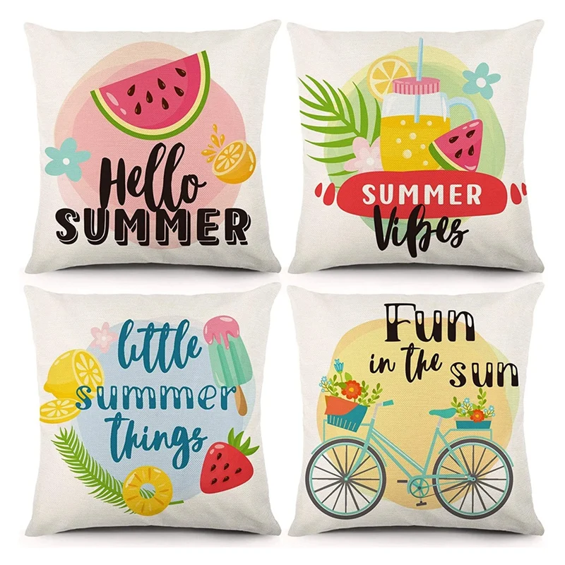 

Summer Pillow Covers 18 X 18 Inch Set Of 4 Summer Decorations Farmhouse Throw Pillow Covers For Couch And Home Decors