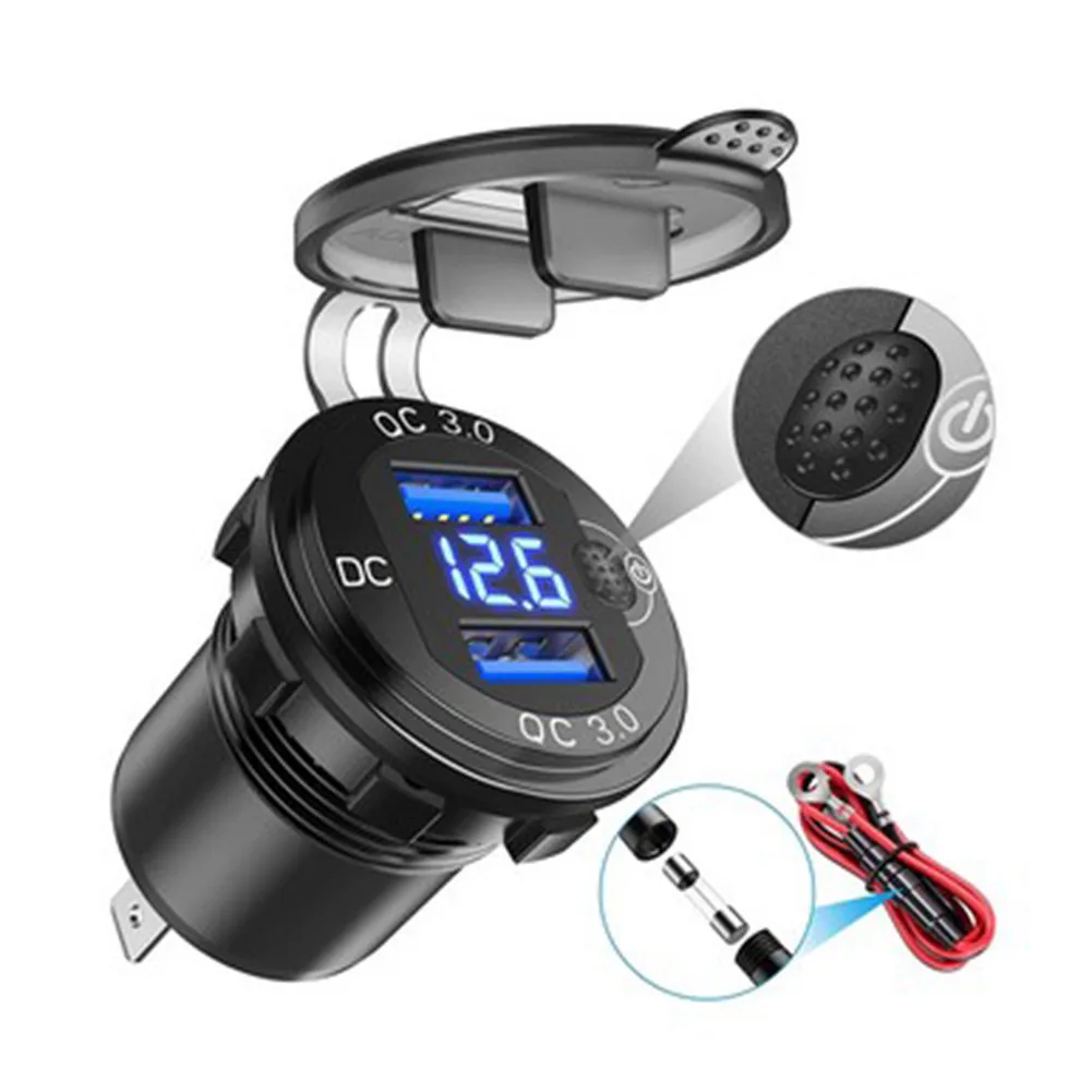 

Автомобильное зарядное устройство с двумя USB-портами, 12 В, цифровой светодиодный дисплей для автомобисветодиодный светодиодного переключа...