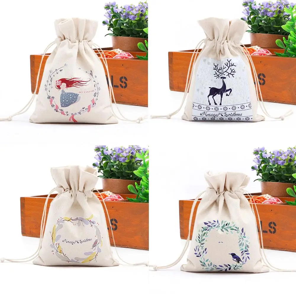 

Gift Bag Candy Bag Canvas Creative Decoration Xmas Sack Drawstring Christmas