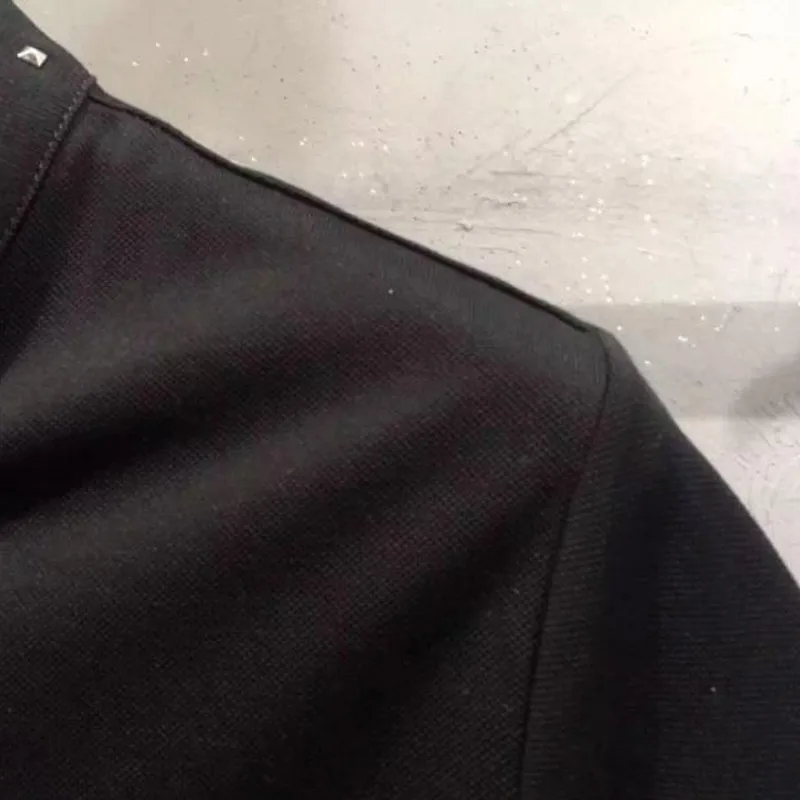 

Summer Mens Brand Fashion Rivets Short Sleeve T-shirt Stand Collar British Tees Tops Office Man Business Slim Fit T-shirts Top