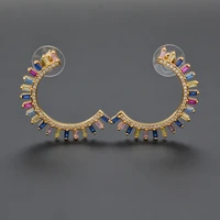 925 silver half moon shaped curved crescent earrings plated gold inlaid color zircon temperament beautiful woman ear jewelry