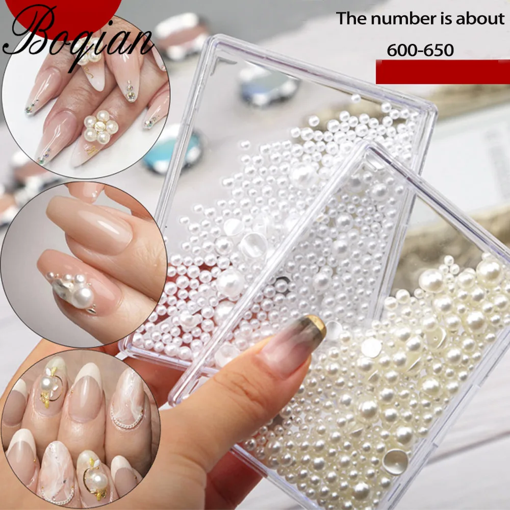 

BQAN 600pc Flat Bottom Pearls AB Gradient Matting 3D Nail Decorations Mixed Sizes Colorful Nail Art Accessories for Nail Designs