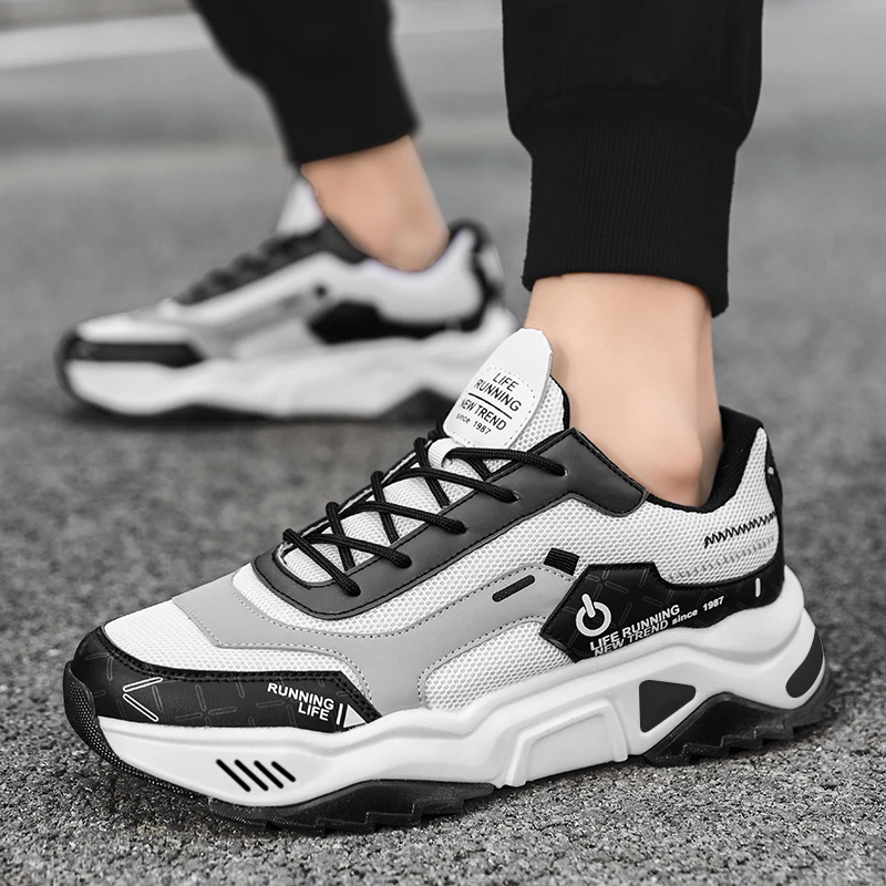 

New Men Chunky Sneakers Lace-up Flat tennis Shoes with Platform Stylish Mixed Color Breathable Adult Male Tenis Footwear