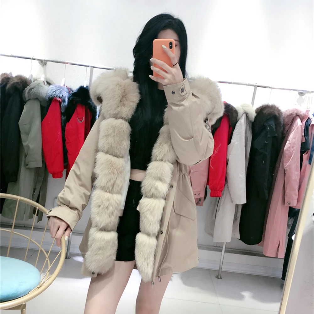 Женская парка с воротником из натурального меха лисы зимняя подкладка