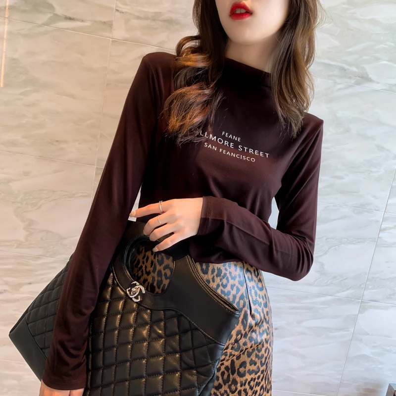 Женская рубашка с воротником-стойкой средней высоты-новинка осень-зима 2019