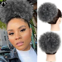 synthetic 8inch short afro puff hair bun chignon hairpiece for women drawstring ponytail kinky curly updo clip hair extension