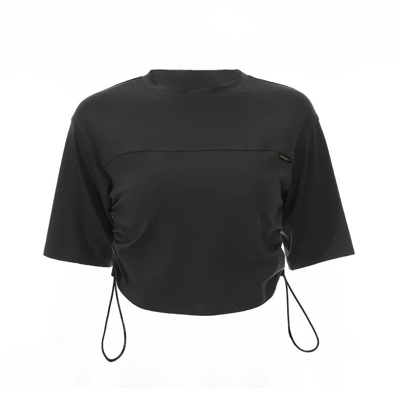 

2021 summer women's solid color short-sleeved loose sexy belly button T-shirt bottoming top fashion casual round neck short top