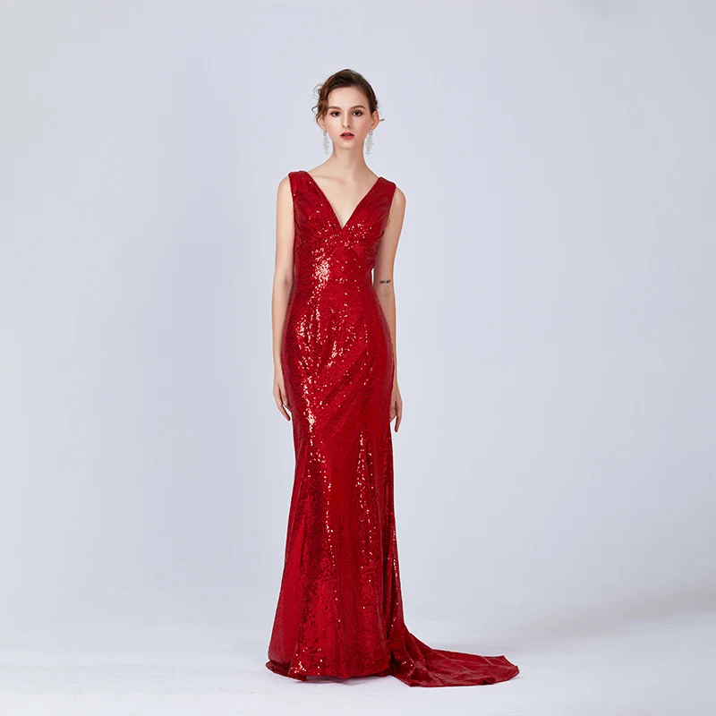 

Luxury A-line Evening Dresses V Neck Sleeveless Sequins Lace Charming Gowns Back Lace up Design Prom Party Occasion Tailor-Made