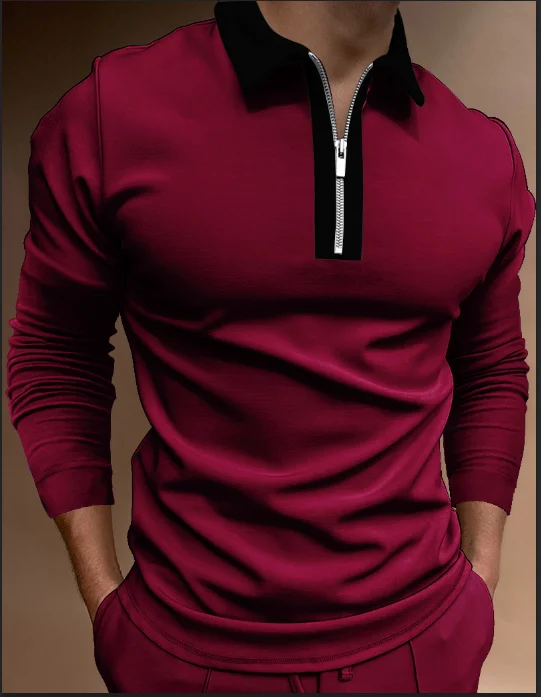 

Autumn Fashion Men's Polo Shirts Pure Color Casual Lapel Zipper Breathable Polo Shirts Slim Fit Men's Clothes Long Sleeves Tees