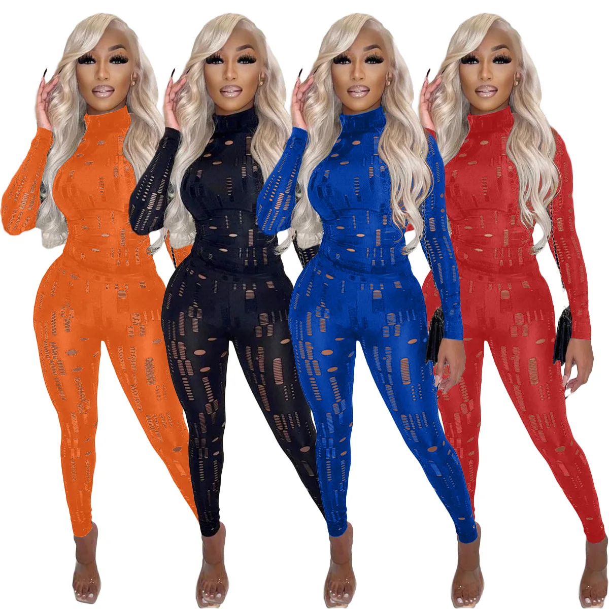 

Sexy Cut Out Solid Tracksuit Women Casual Sport Hole O Neck Top + Pants See Through Skinny Two Piece Set Women Jogging Femme