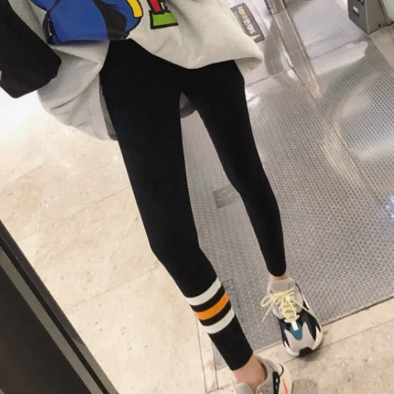 LANMREM 2020 Весенние Новые Модные Полосатые Стрейчевые штаны с высокой талией для