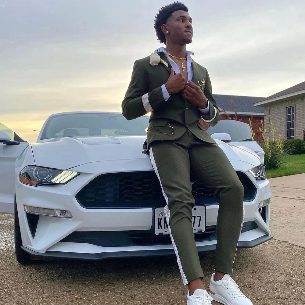 Новое поступление 2025 мужской костюм зеленый с шалью и лацканами деловое