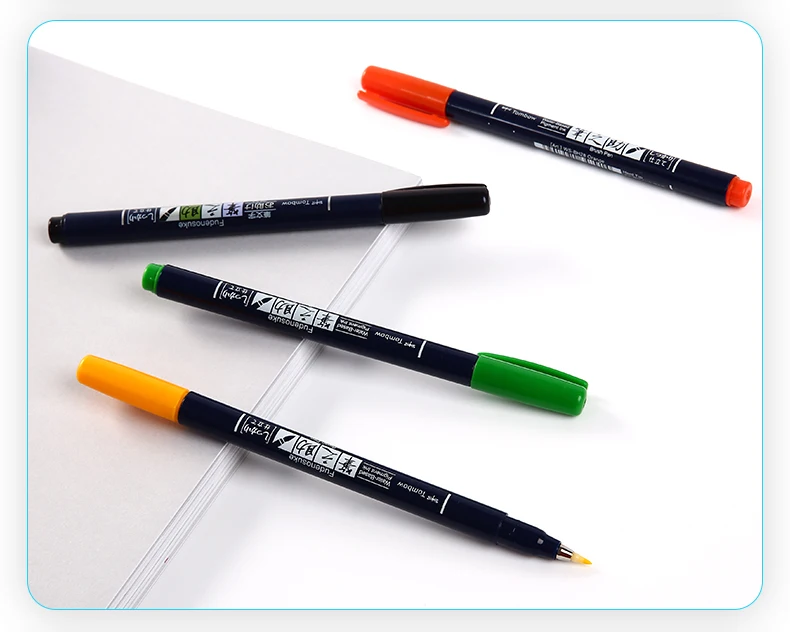 Tombow Fudenosuke Fude Brush Felt Tip Pen Set Art Marker 10 Colors Drawing Calligraphy Sketch Notes Hand Lettering Doodling Pens