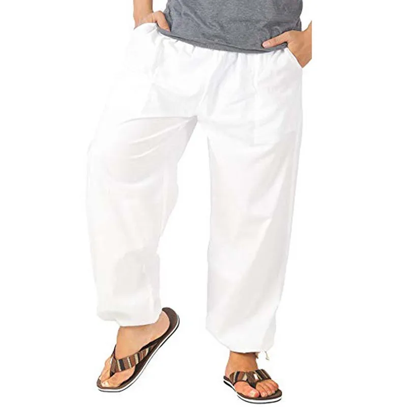 

Men Drawstring Elastic Waist Loose Pants Casual Work Long Trousers Bottoms