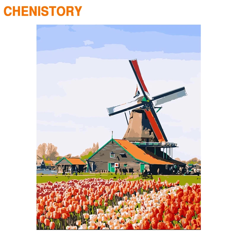 Рамка CHENISTORY для самостоятельной раскраски по номерам набор ветряной мельницы