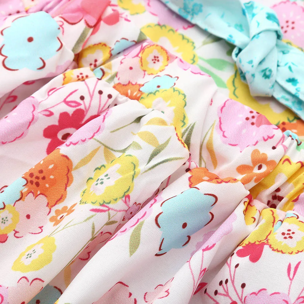 

Child Kids Dress Toddler Kids Baby Girls Ruffles Floral Dresses Ribbons Princess Dresses Summer Print Clothes