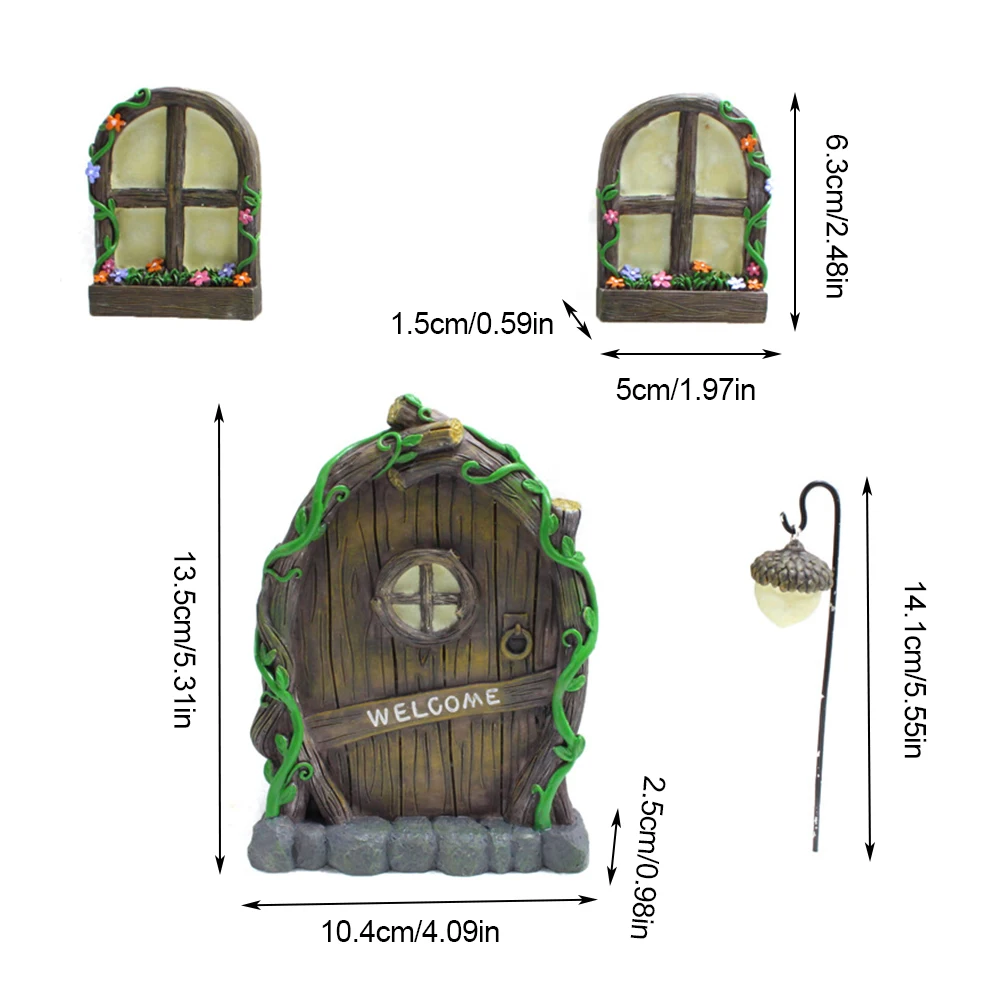 

2021 NEW Yard Art DecorFairy Door And Windows For Garden Trees Fairy Door Kit Resin Fairy Door Windows Set Garden Decoration