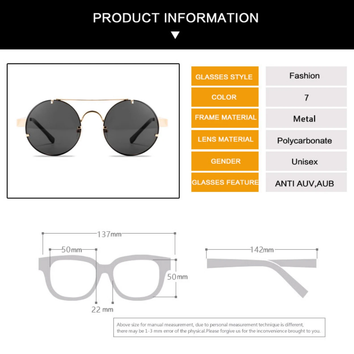 

Round Steampunk Sunglasses For Men Women Vintage Metal Punk Sun Glasses UV400 Shades Eyewear Gafas de Sol