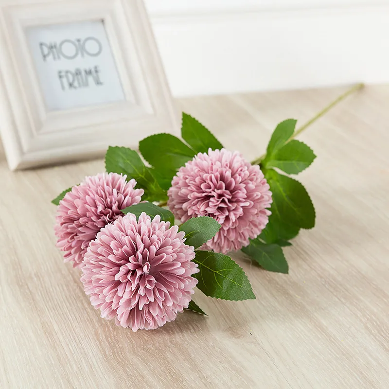 

Artificial Flowers Cheap Home Tablepotted Arrangements Wedding Decoration Silk Cloththree Headed Ball Chrysanthemum Fake Plant