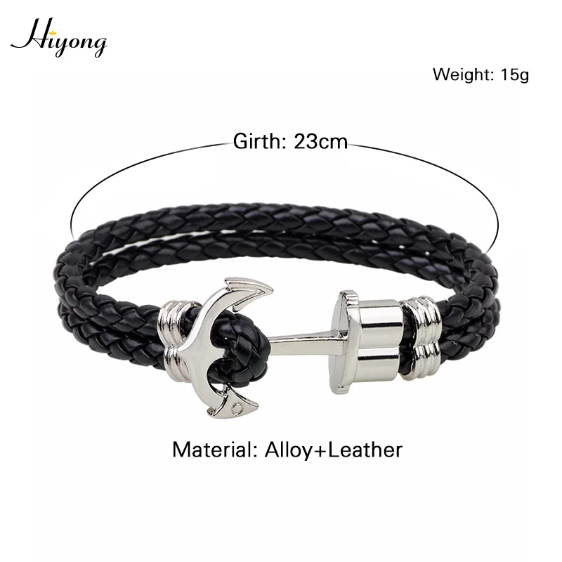 Браслет HIYONG с якорем для мужчин плетеный браслет из кожаной веревки