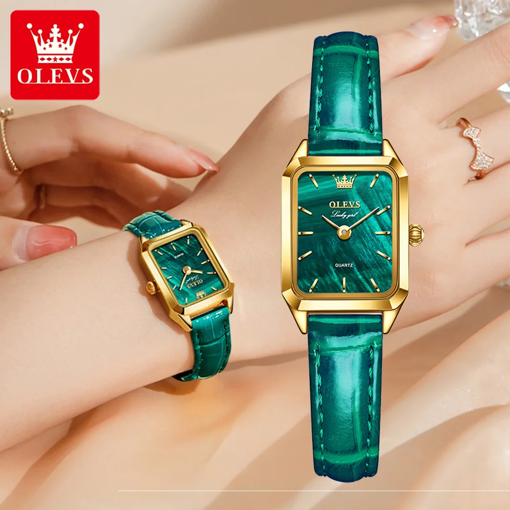 

New OLEVS Fashion Women's Watches Luxury Waterproof Green Leather Quartz Watch Gift For Women Casual Dress Ladies Watch Reloj