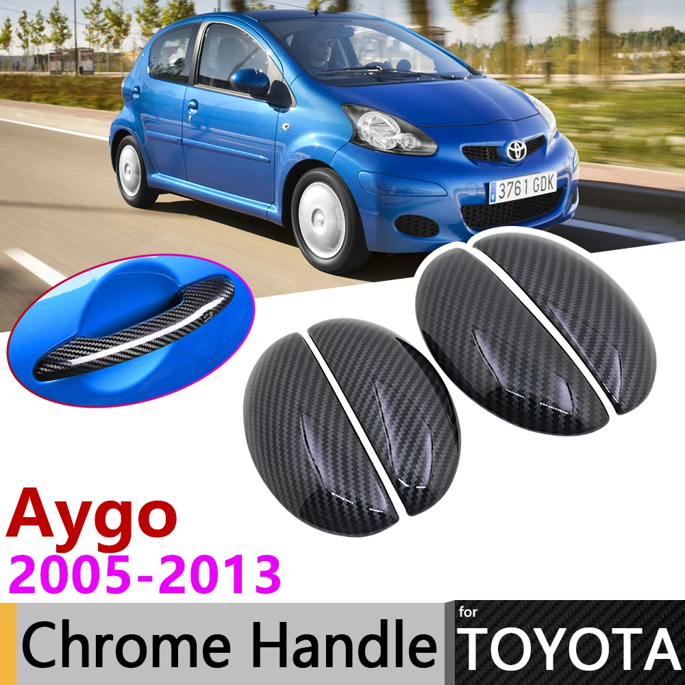 Black Carbon Fiber Door Handle Cover for Toyota Aygo MK1 2005~2013 2009 2010 2011 2012 Car Accessories Stickers Trim Set Chrome