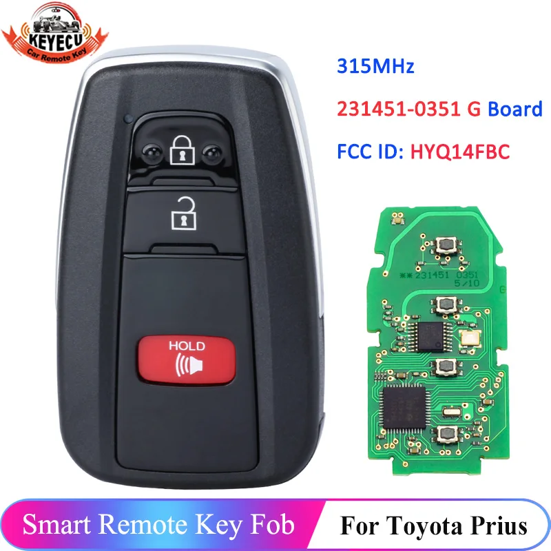 

Пульт дистанционного управления HYQ14FBC 231451-0351, 3 кнопки, для Toyota Prius 2016, 2017, 2018, 2019, 2020, 89904-47530, 315 МГц