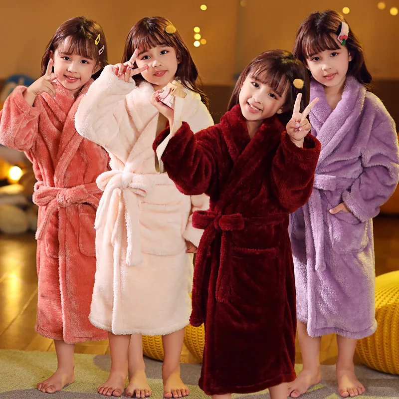 ULKNN Winter Children's Bathrobe Pajamas For Girls Kids Sleepwear Robe 2-14 Years Teenagers Pyjamas For Boys