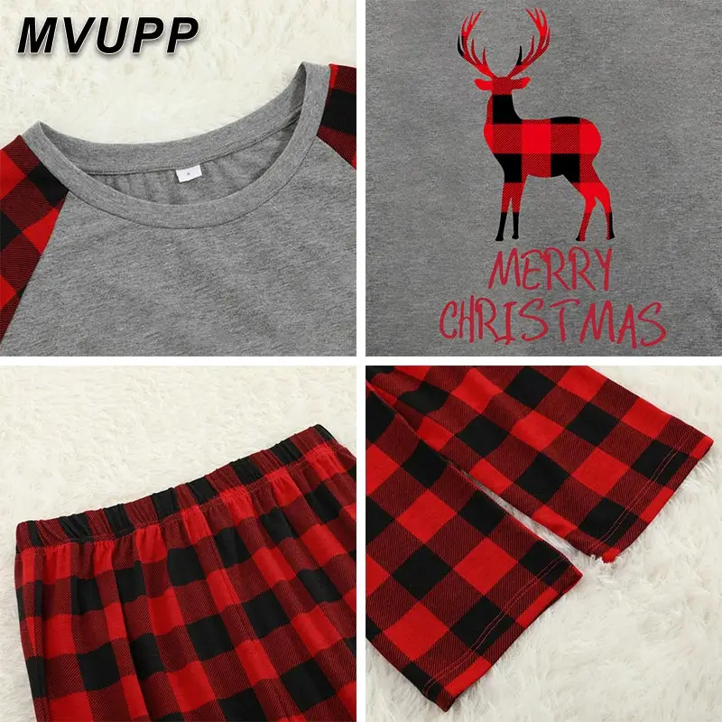 Deer print family christmas pajamas plaid father mother son daughter cartoon baby kids set sleepwear outfits adult and children |