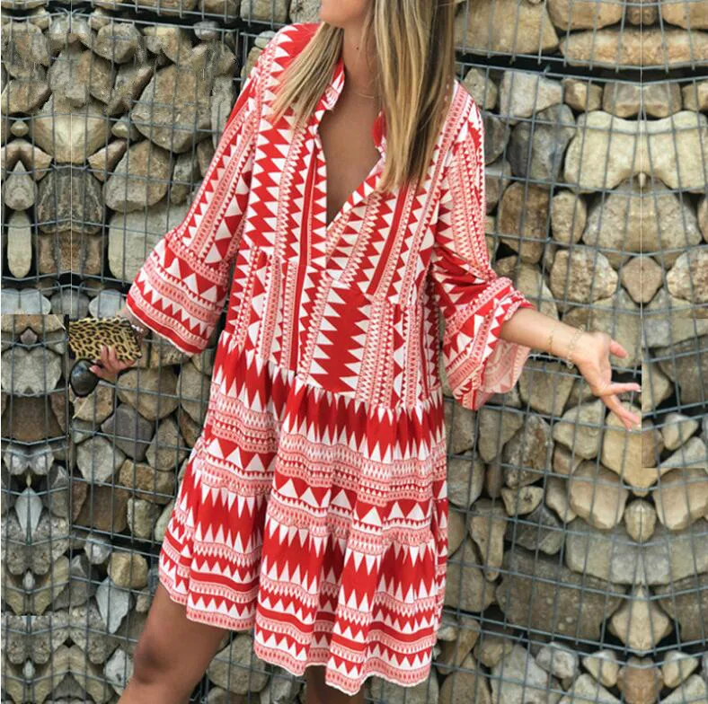 Летние полосатые платья Мини женские 2019 Boho осенние вечерние короткие пляжные повседневные свободные