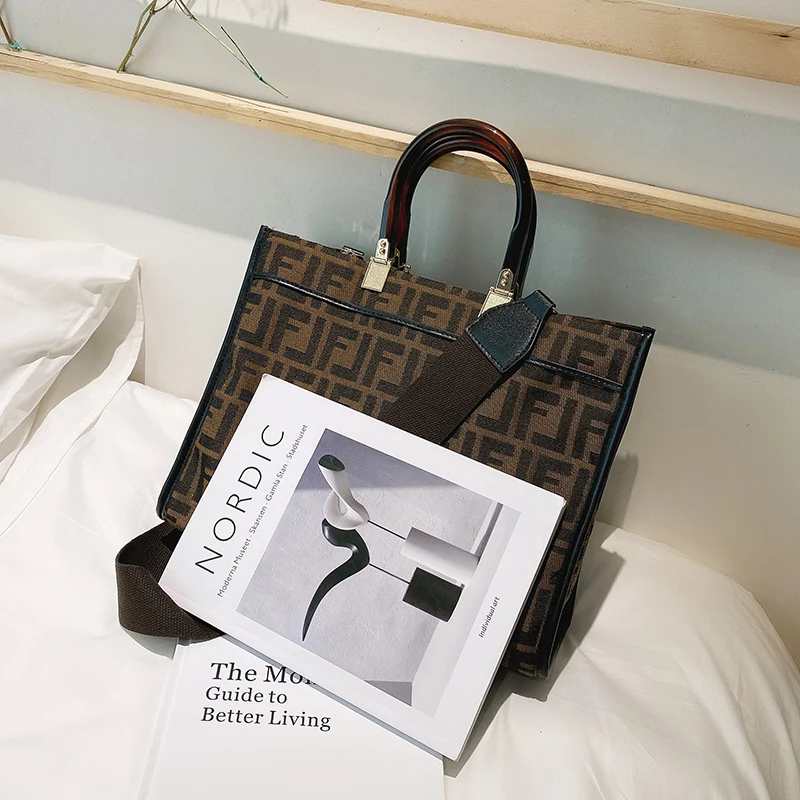 

Famous Brand Luxury Print Letter Canvas Women with Handbags New Large-capacity Casual Handbag Fashion Designer Shoulder Bag