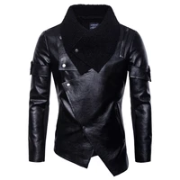 2021 autumn and winter new eurocode mens solid lapel motorcycle personality irregular slim fleece warm mens leather jacket