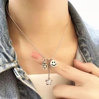 30 silver plated retro little bear smile face shiny crystal star beads chains ladies necklace for little girl gifts